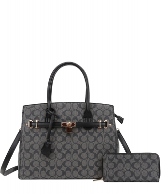 Designer Monogram 2 in 1 Handbag 008-6794W BLACK